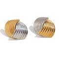 Elegante, mit 18 Karat vergoldete Edelstahl-Ohrstecker mit fächerförmigen Streifen - Zweifarbig (Gold und Silber)