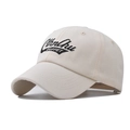 Berretto da baseball in cotone bianco crema con ricamo nero e visiera curva - Regolabile / Beige