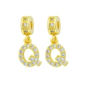 Golden letter Q earring with shimmering zircon inlays on a polished metal pendant - Letter-Q
