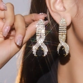 Elegant drop earrings featuring a large black teardrop stone and pavé crystal frame - Black Gemstone Full Rhinestone Waterdrop Style (DTE1316605GL-BK)