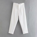 Women's white high waist cropped trousers in slim fit casual suit fabric style - XS / White