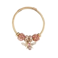 Gold braided bracelet with pink zircon beads and a delicate honey bee charm pendant - Gold Bracelet-Pink