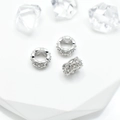 Three silver micro-paved hollow spacers with sparkling crystals for DIY jewelry making - 8mm / White Gold