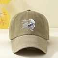 Vintage gewaschene Baseballkappe aus Baumwolle mit MAMA SAURUS Stickerei und Dinosaurier - Khaki