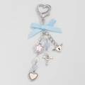 Portachiavi argento con fiocco azzurro, stella scintillante e ciondoli a cuore - Argento (0225)