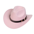 Pink wool felt cowboy hat with black leather band and gold metal studs - M (56-58cm) / Pink (170-O)