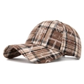 Retro brown plaid baseball cap with white REJECT graffiti print and curved brim - Adjustable / Coffee Plaid