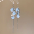 Elegant silver tassel earrings with white resin flower petals and sparkling sequins - Silver Sequin Shell Ear Hooks (23#)