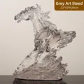 Artistic grey glass horse sculpture on wave base for modern home decor, 24cm height - Artistic Grey Horse 8713a