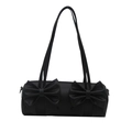 Elegante borsa Boston nera cilindrica con dettagli a fiocco e finitura in pelle liscia - Nero