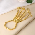 Gothic gold skull hand skeleton bracelet with five finger rings for punk style - Gold
