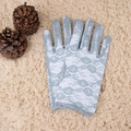 Elegant grey-blue lace gloves for women, wrist-length sheer floral tulle bridal gloves - One Size / 22cm Grey