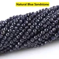 Faceted 3mm natural blue sandstone beads with shimmering starlight effect for DIY jewelry - 3mm (38cm, Approx. 120 Beads) / Blue Sandstone
