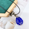 Handmade tree of life necklace with dark blue crystal drop pendant in silver wire wrapping - Pendant Only / Lapis Lazuli Silver