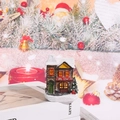 Resin Christmas village fire station miniature with snow effect and holiday decor - 22 Style B