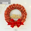 Ghirlanda natalizia LED con fiocco rosso e targa Merry Christmas da 36x36cm - Ghirlanda Oro Rosso