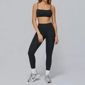 Women's charcoal heather two-piece yoga set with sports bra and high-waisted leggings - S / Top And Bottom / Bra-2 + Leggings (Ink Black)
