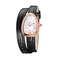 Elegante reloj de cabeza de serpiente en oro rosa con esfera blanca y correa negra - Negro Rosa