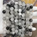 Perle naturali in quarzo rutilato nero per bracciali e collane fai-da-te lucide - 4mm 90 pezzi / Quarzo Rutilato Nero Naturale