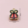 Christmas bell charm with green bow and red enamel in gold-plated alloy finish - 2856 Green Bow Double Bells