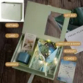Green aromatherapy gift set with blue diffuser bottle, mini bouquet and warm LED lights - Fragrance Set + Azure Sea + LED Light Raffia + Greeting Card