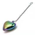 Rainbow heart-shaped stainless steel tea infuser with hanging chain and hook - Rainbow