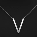 Elegant silver polished letter V pendant necklace with a minimalist fine chain link - White Letter V