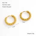 Pendientes de aro retorcidos en acero inoxidable bañados en oro de 18k de 17mm - Estilo Trenzado de 17 mm de Diámetro (1740)