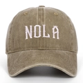 Retro washed cotton NOLA embroidered baseball cap in khaki with an adjustable strap - Adjustable / Khaki