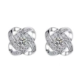 Close-up of sparkling silver stud earrings with exquisite floral zircon inlay details - Clover Stud Earrings (ED8)