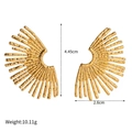 Golden stainless steel sunburst earrings with irregular rays and stylish fan-shaped design - Gold Radiated Textured Style