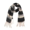 Dettaglio di sciarpa a righe in maglia spessa con trama soffice e nappe con frange beige - 220x40+15cm / Nero Beige