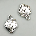 Set of two strawberry shaped silver alloy charms with detailed textures and top rings - 1pc Silver Metal Strawberry 11x15mm
