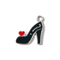 Black enamel high heel charm with red heart detail for DIY bracelet making - Black UV Plated