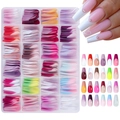 24-kleuren Franse cat eye kunstnagels set met glitter en gradiënt kleurontwerpen - 288 stuks Franse Press-on Nagels Combo Set (Inclusief 24-vaks opbergdoos)