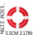 Macro detail of red and white lifebuoy embroidered patch with 5.5cm size markings - Style 1 (Lifebuoy)