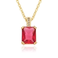 Elegant gold chain necklace with a rectangular red zircon pendant and white stone accents - Red Rectangular Style (B303)