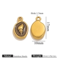 Golden stainless steel shell relief pendant for DIY jewelry making with dimensions - Brown