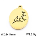 Pendentif ovale doré en acier inoxydable avec gravure botanique noire et bélière - Style Plante (KLJ8081-Z)