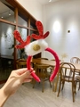Red Christmas reindeer antler headband with glitter finish and soft plush details - Red