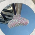 Pink and white marble acetate hair claw clip with large sawtooth design for women - Purple Cyan Floral