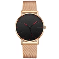 Minimalist ultra-thin watch with rose gold mesh band and black dial with red indices - Rose Gold Case Black Dial Red Indices