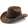 Détail d'un chapeau de cowboy en daim marron avec ruban de cuir tressé noir - M (56-58cm) / Café
