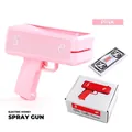 Pink electric money gun party toy with play cash and packaging on white background - Pink (SM Word) / Pink Money Gun with SM + 100 Notes