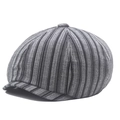 Gorra de repartidor de rayas grises en mezcla de algodón y lino de estilo vintage - Negro