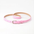 Pink minimalist thin PU leather belt with silver D-ring buckle for women dresses - Pink