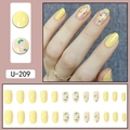 Unghie finte corte giallo limone con motivi freschi di agrumi e di foglie - Stile Limone Fresco Giallo (U-209)
