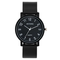 Minimalist black quartz watch with grid texture dial and black silicone strap - Black Strap Black Dial Large