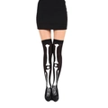 Detail view of black over-knee socks featuring a realistic white skeletal bone print design - Skeleton Over-Knee Socks