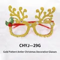 Christmas glasses with golden glitter reindeer antlers and red frames for festive party decor - Gold Pattern Reindeer Antlers Glasses